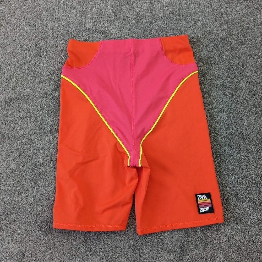 Zara Purple Magazine Women’s Small Biker Shorts Orange Pink NWOT RARE